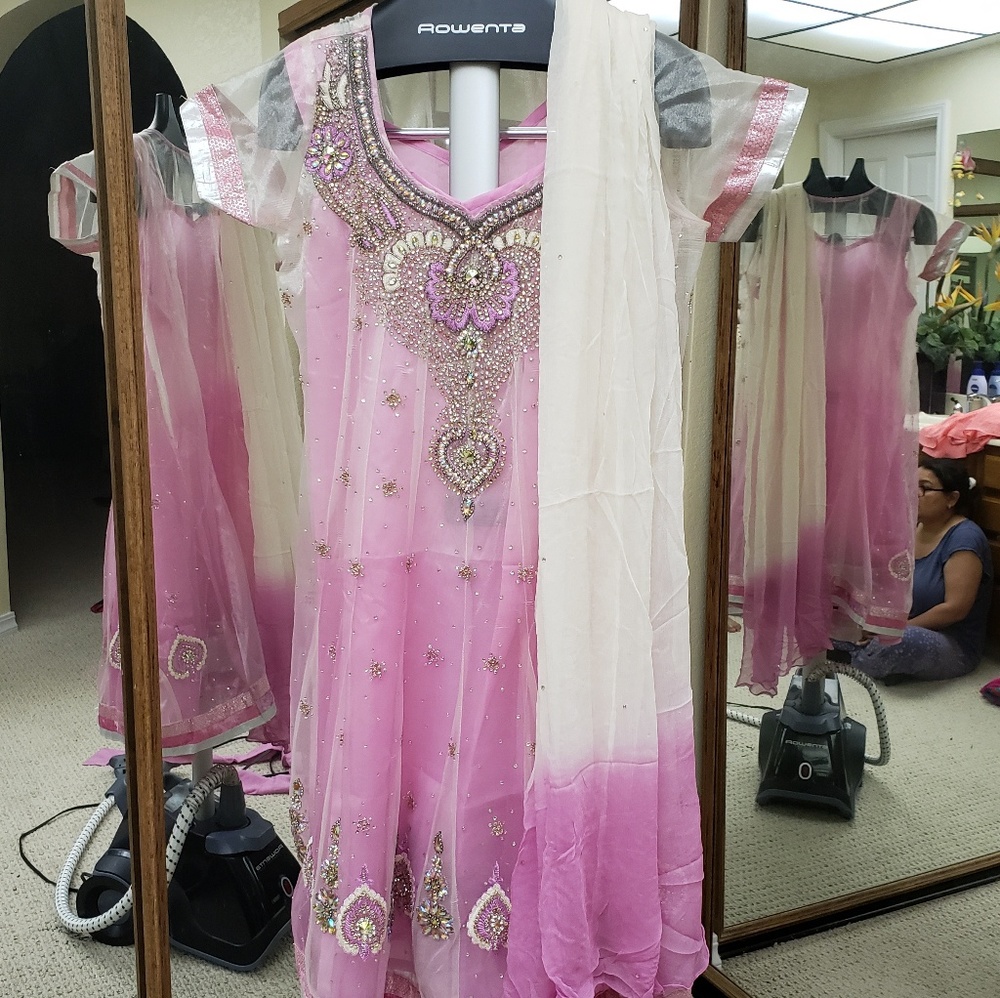 Pink suit with slip- churidaar style
